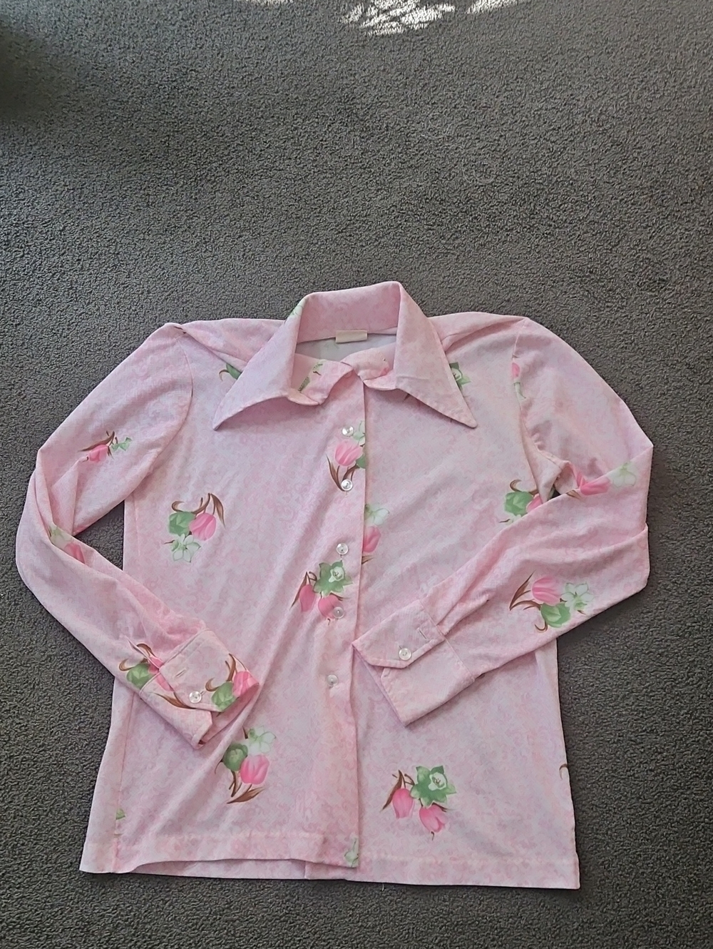 Vintage 70s Pink Floral Button Down Longsleeve